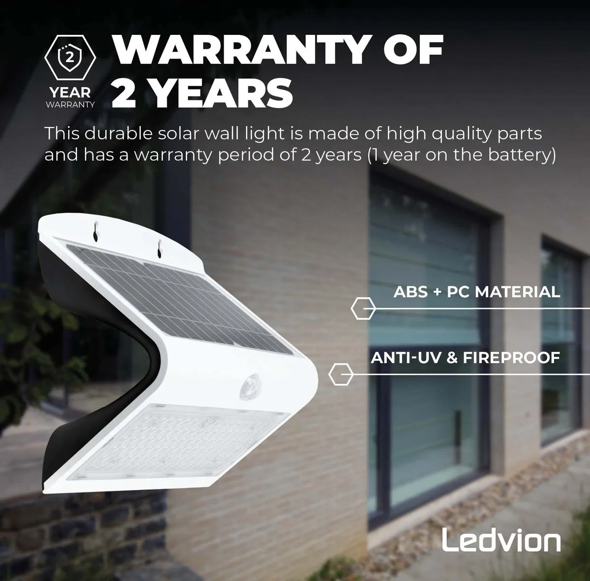 Ledvion Solar LED Wandlamp 8W 3000K IP65 - Wit - afbeelding 6 van 6