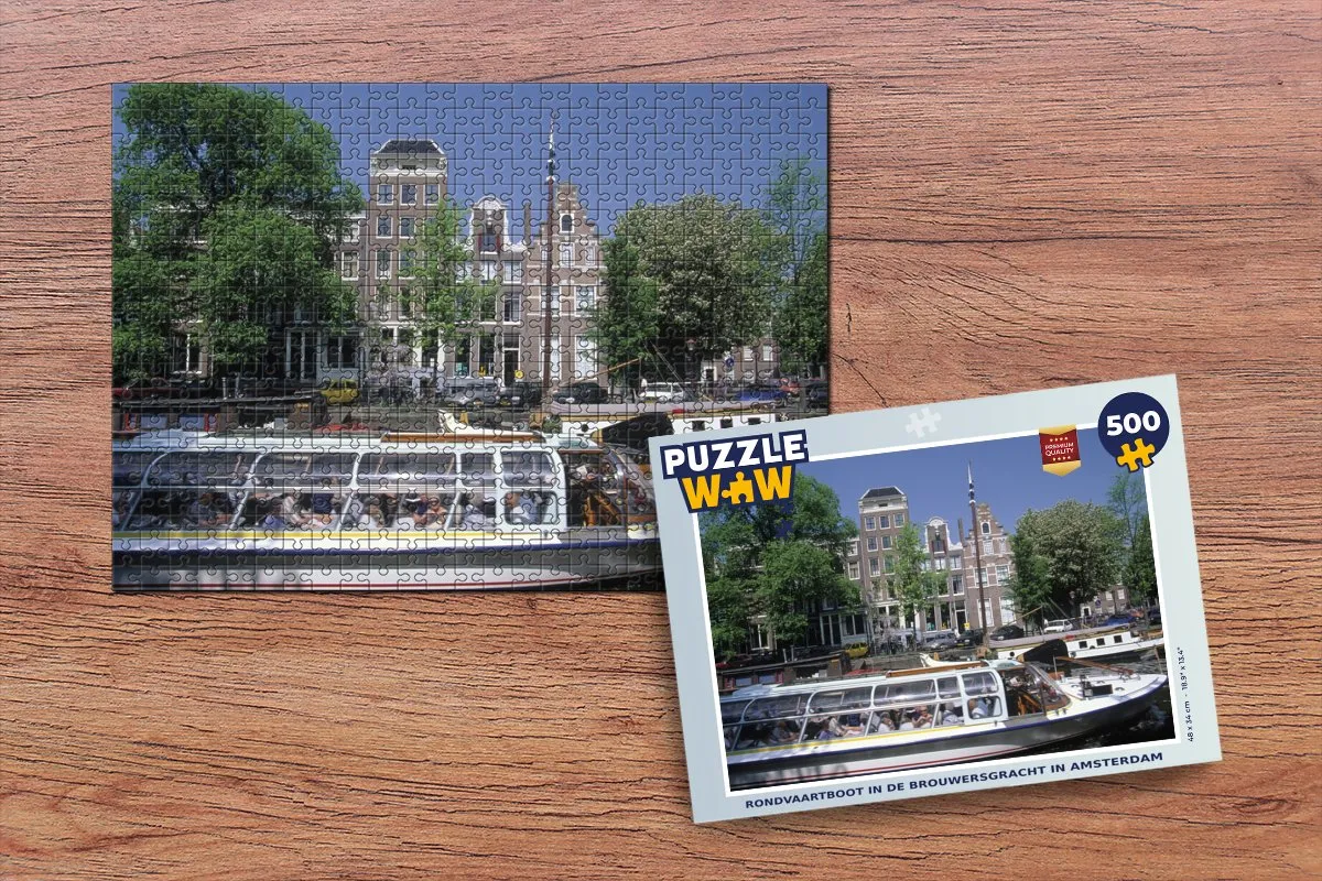 PuzzleWow Rondvaartboot in de Brouwersgracht Legpuzzel 500 Stuks - Multicolor