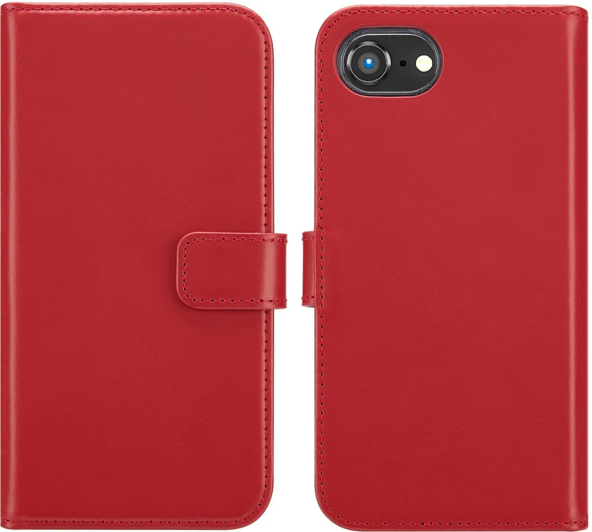 Selencia Hoesje iPhone 16e Bookcase - Rood Leder - 3 Pasjes