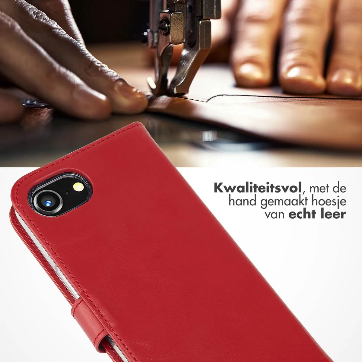 Selencia Hoesje iPhone 16e Bookcase - Rood Leder - 3 Pasjes