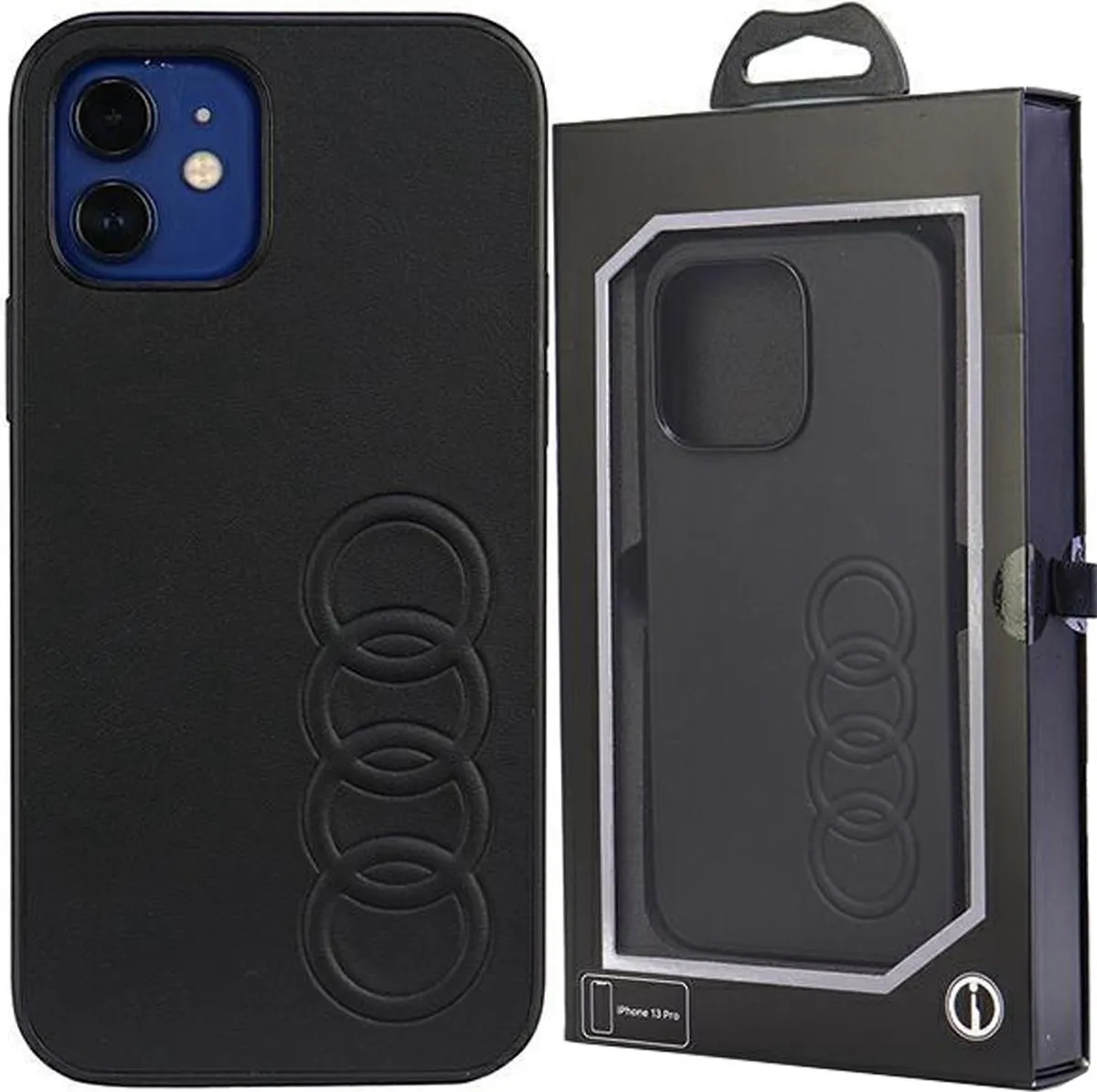 Audi Synthetic Leather Back Case - Geschikt voor Apple iPhone 12/12 Pro (6.1") - Zwart