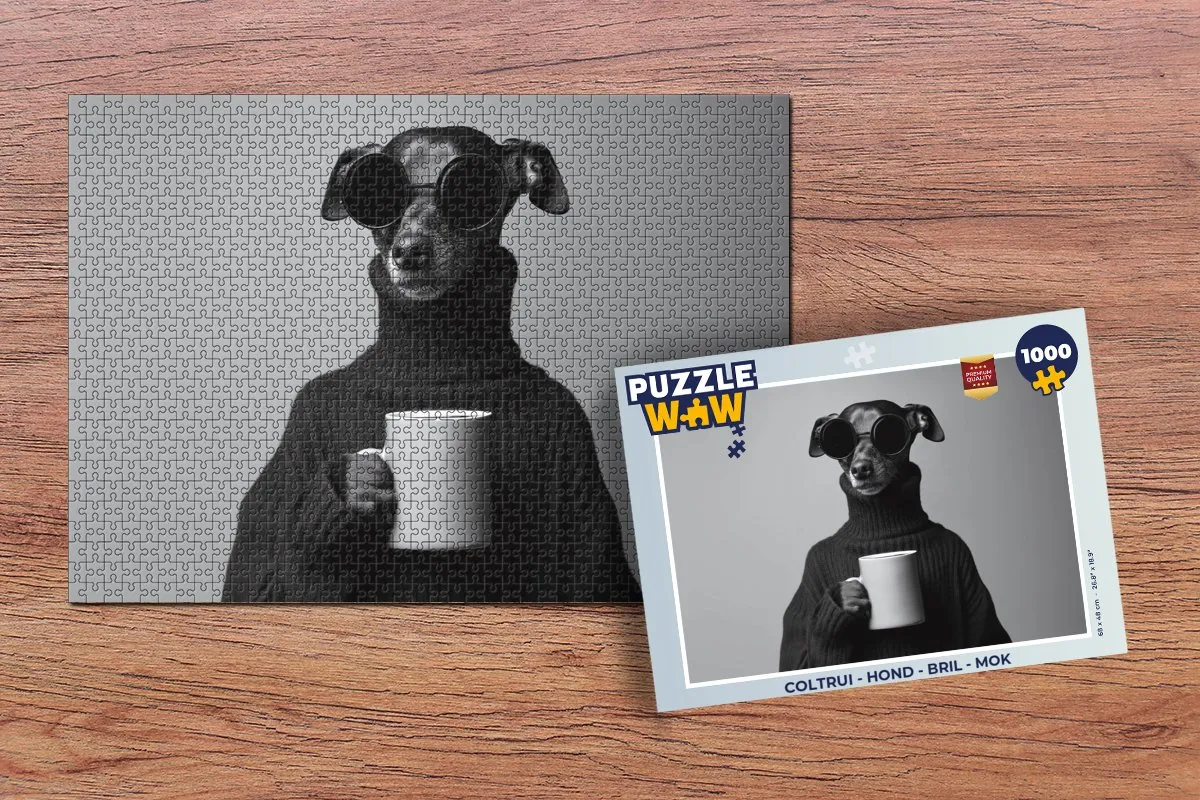 PuzzleWow Legpuzzel 1000 Stuks - Hond/Bril/Mok