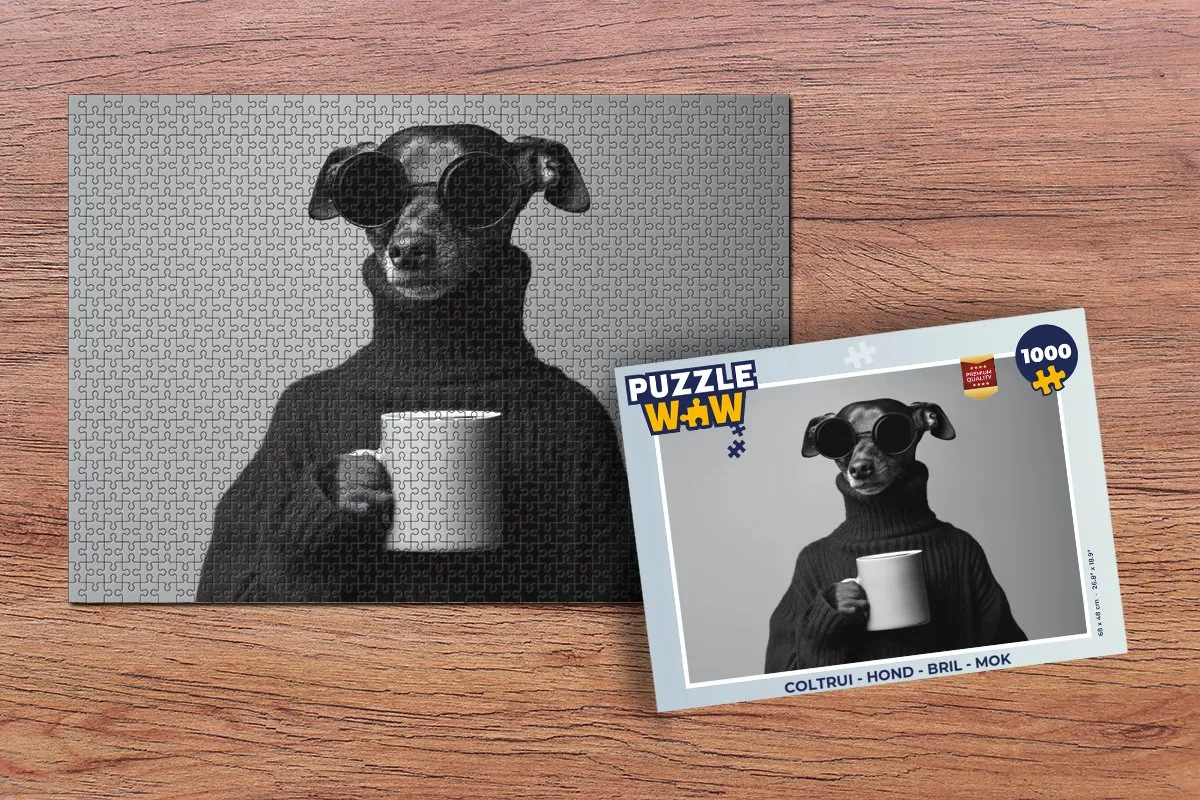 PuzzleWow Legpuzzel 1000 Stuks - Hond/Bril/Mok