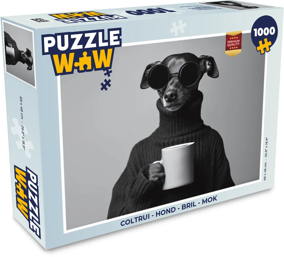 PuzzleWow Legpuzzel 1000 Stuks - Hond/Bril/Mok