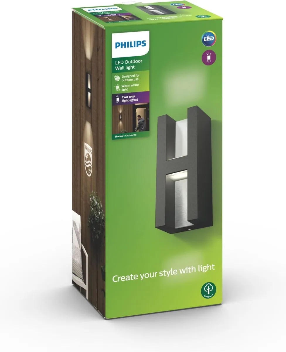 Philips LED Shadow Muurlamp 2x4.5W - Antraciet