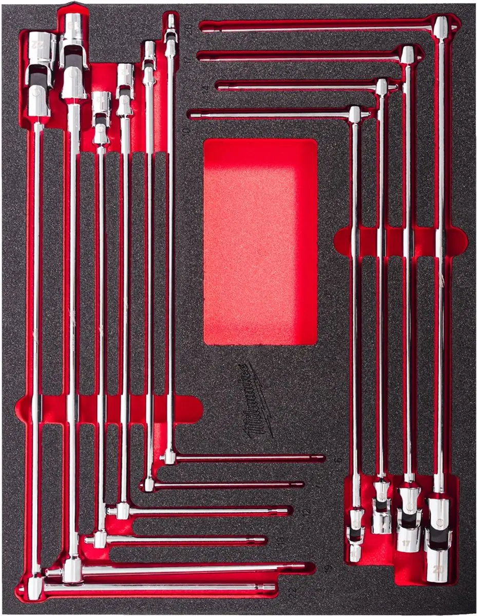 Milwaukee Foam Inlay T-dopsleutel Set met Cardangewricht