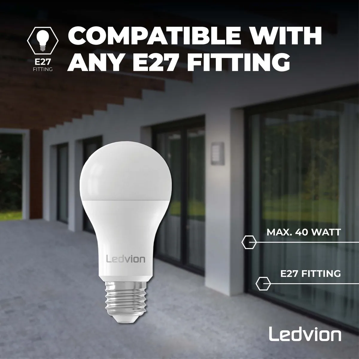 Ledvion LED Wandlamp met Sensor E27 40W - IP44 - Grijs