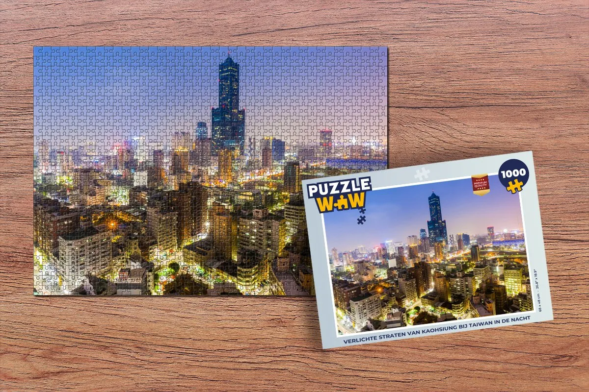 PuzzleWow Legpuzzel Verlichte straten Kaohsiung 1000 Stuks - Multicolor