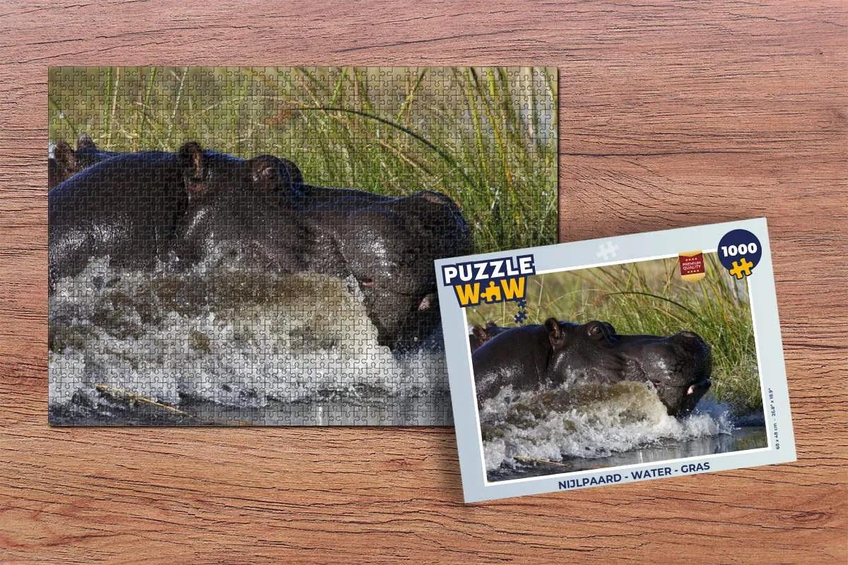 PuzzleWow Nijlpaard Legpuzzel 1000 Stuks - Multicolor