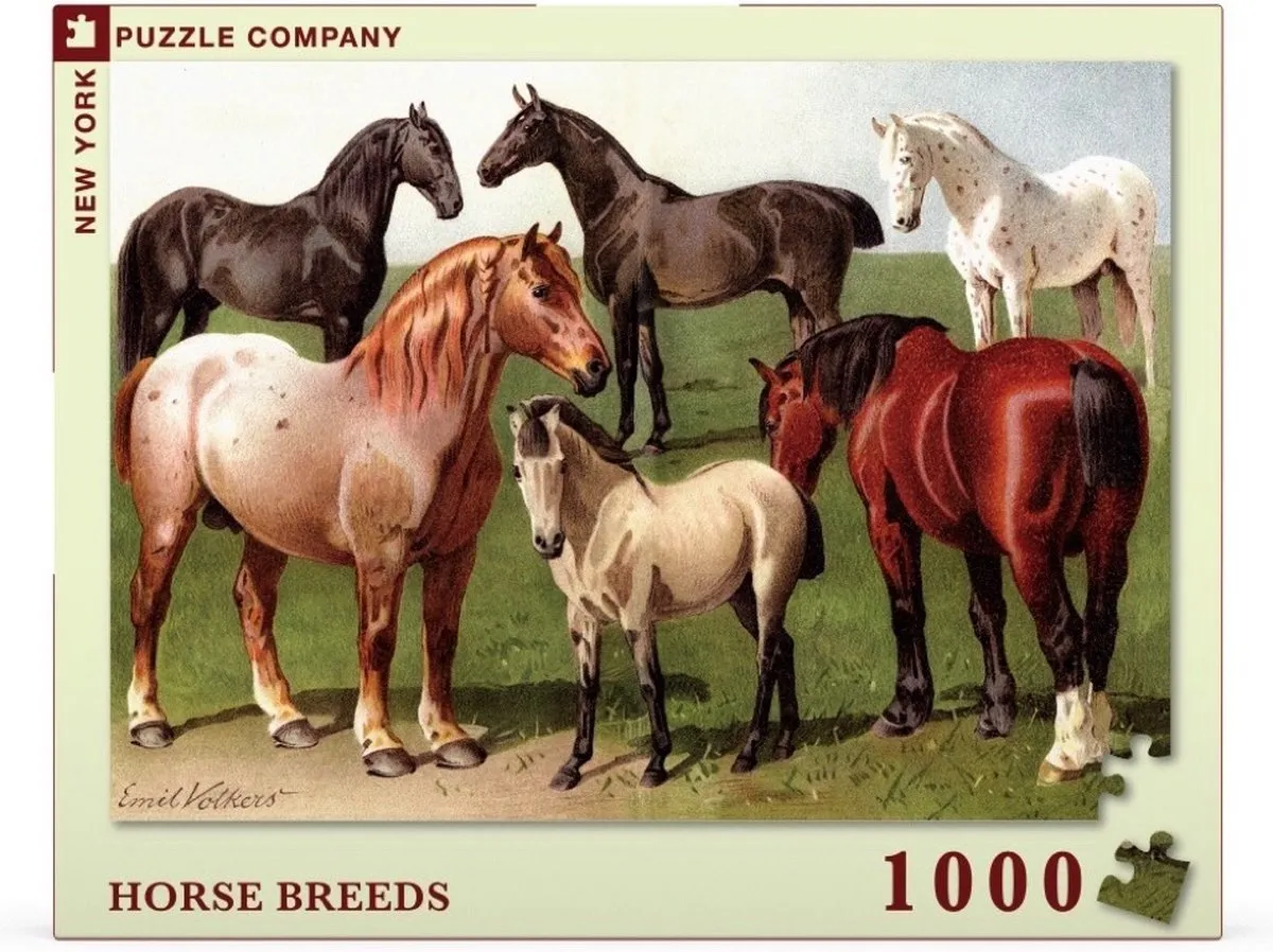 The New York Puzzle Company Vintage Images Horse Breeds 1000 Stuks - NPZPD1879