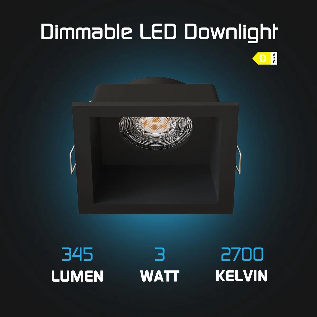 LEDVION 6x Inbouwspot Vierkant 85x85mm - Zwart - 2700K - 3W