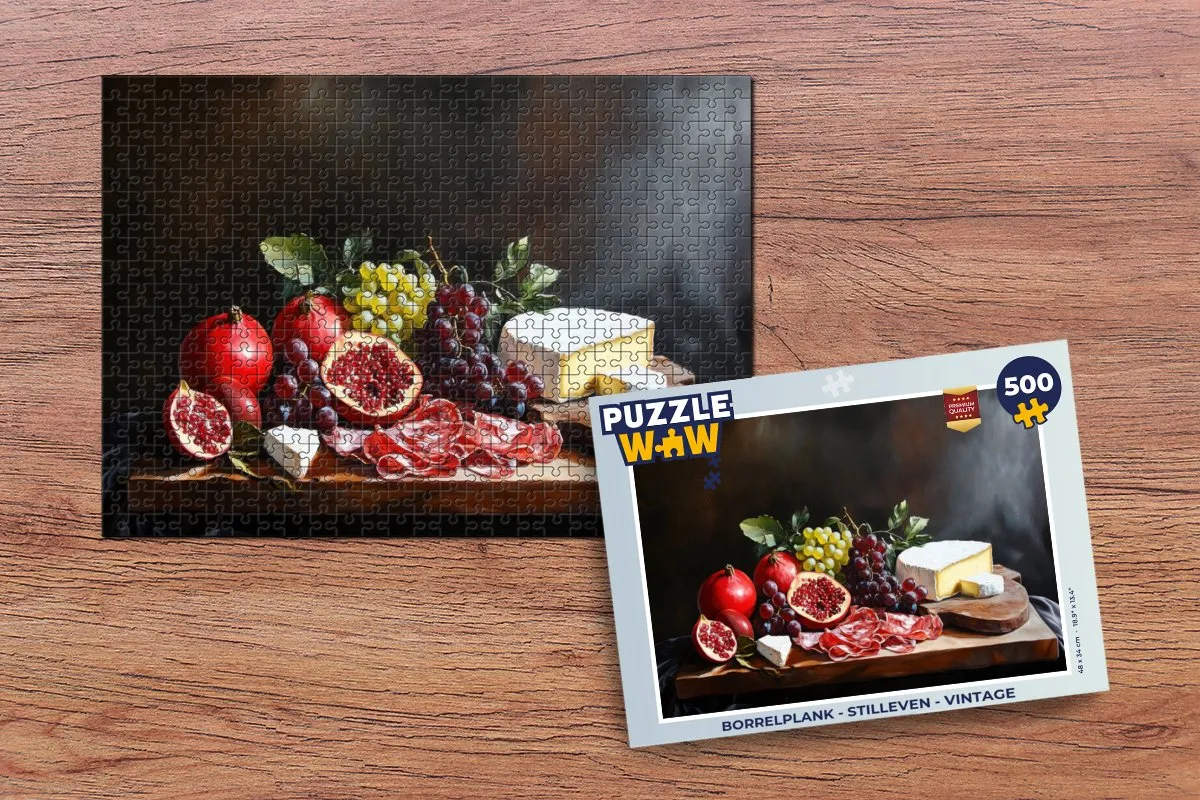 PuzzleWow Borrelplank Stilleven Legpuzzel 500 Stuks - Fruitplank