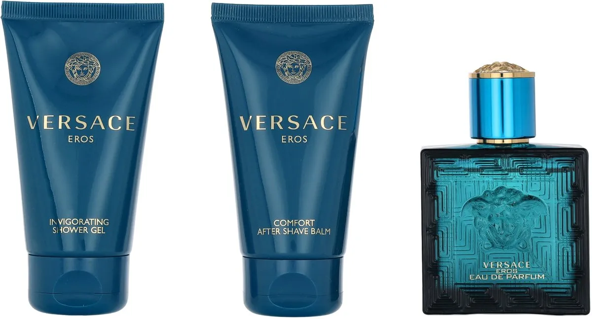 Versace Eros Pour Homme Geschenkset - Eau de Parfum 50ml + Aftershave Balm 50ml + Douchegel 50ml