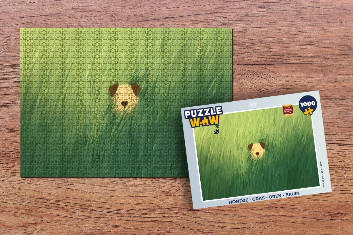PuzzleWow Legpuzzel Hondje - Gras 1000 Stuks