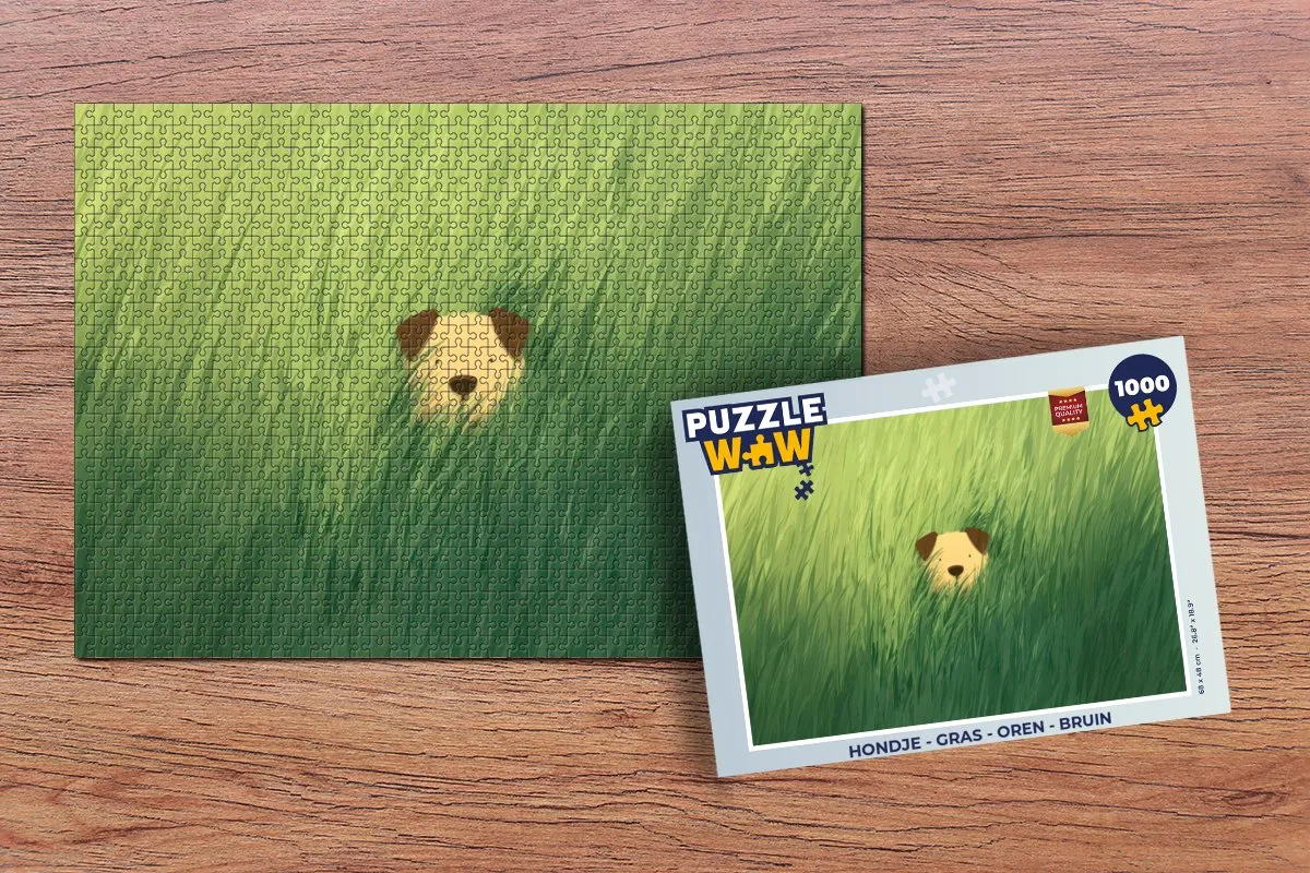 PuzzleWow Legpuzzel Hondje - Gras 1000 Stuks