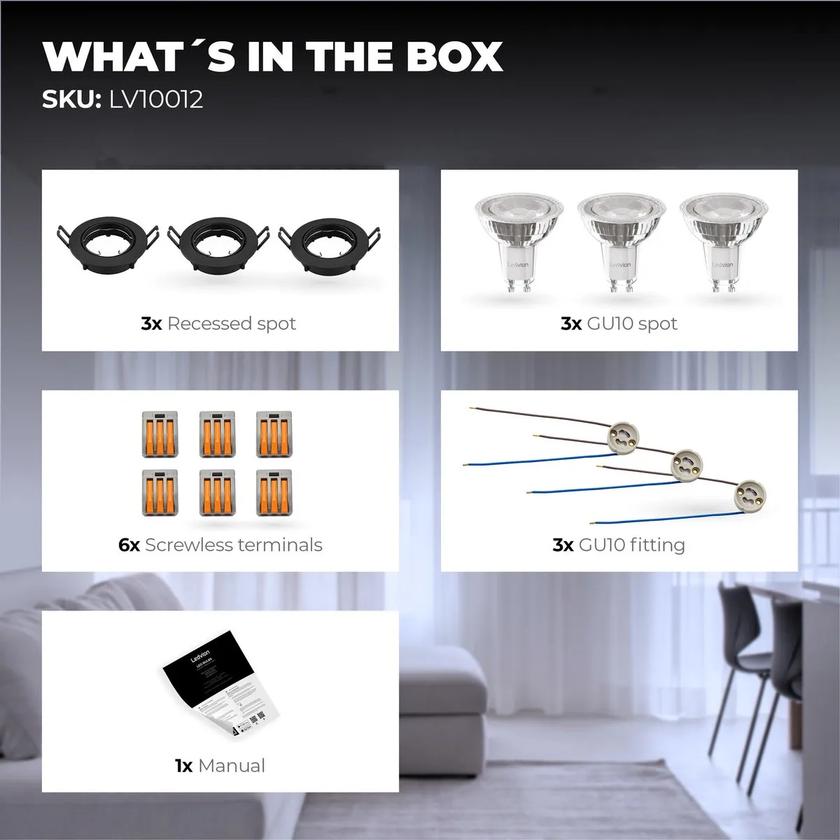 LEDVION 3X Inbouwspot Amsterdam - 3W 6500K - Ø82mm - Zwart - afbeelding 6 van 6