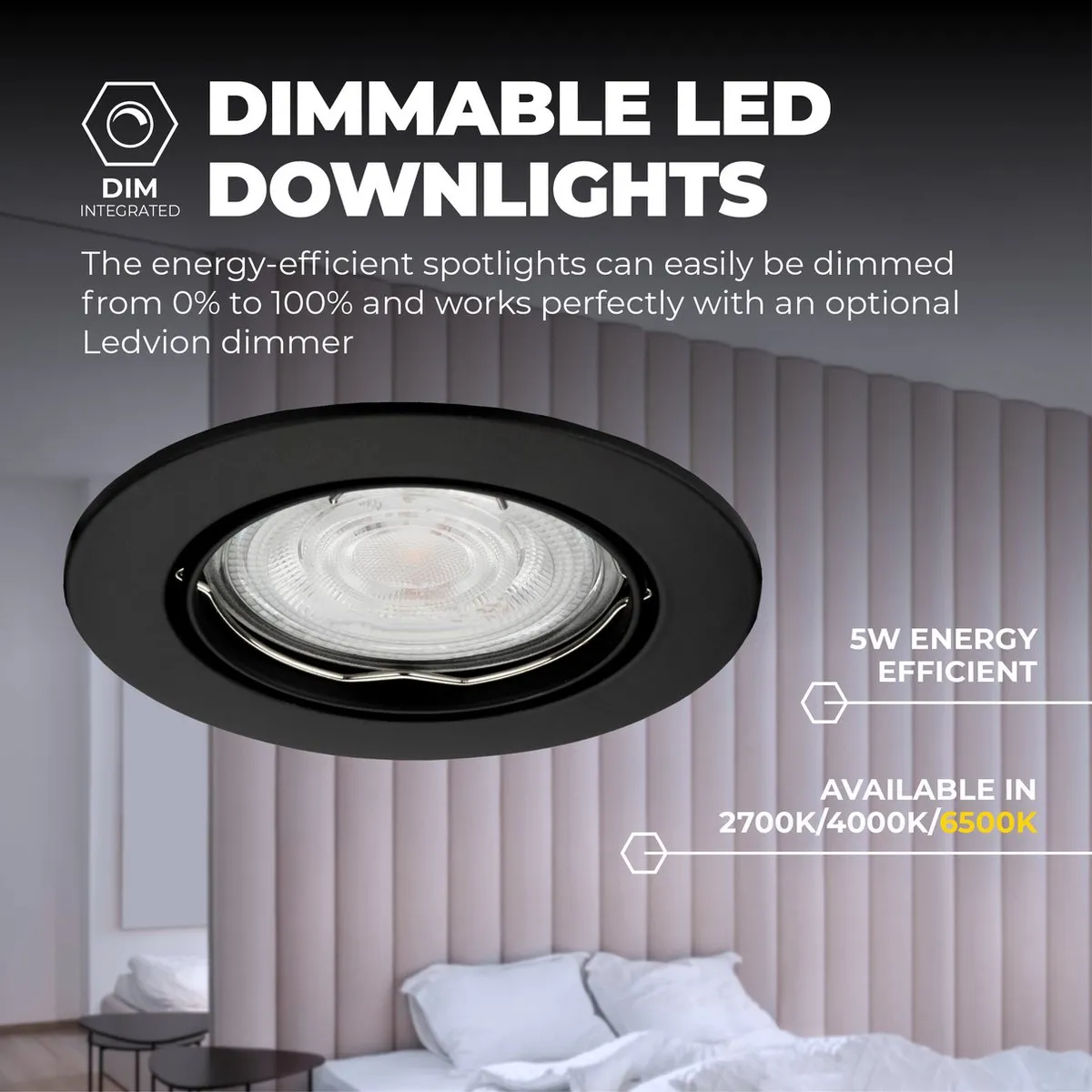 LEDVION 3X Inbouwspot Amsterdam - 3W 6500K - Ø82mm - Zwart