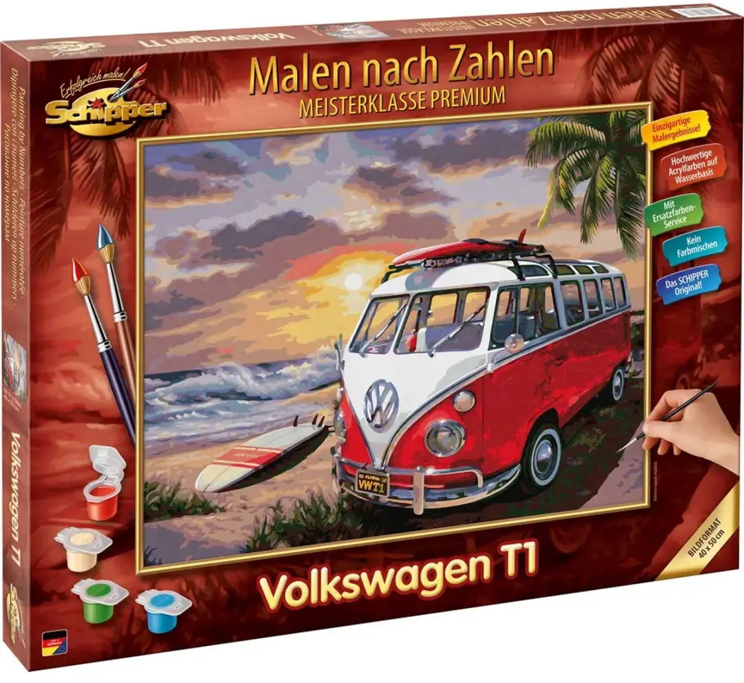 Mammut Schipper Schilderen op Nummer Volkswagen T1 40x50cm - Multicolor