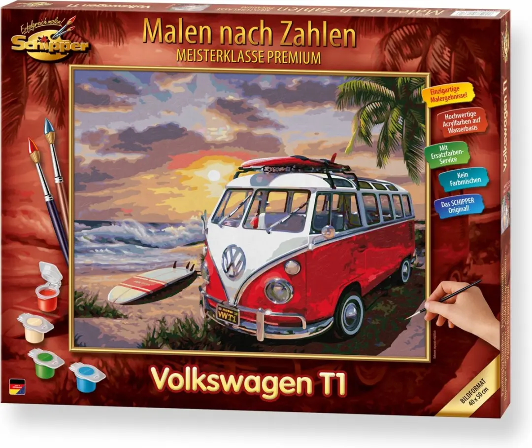 Mammut Schipper Schilderen op Nummer Volkswagen T1 40x50cm - Multicolor