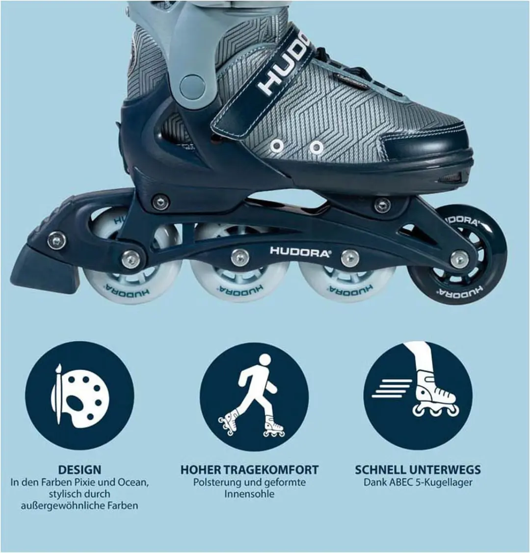 Hudora Skeelers Leon 2.0 Ocean Blauw - Maat 33-36