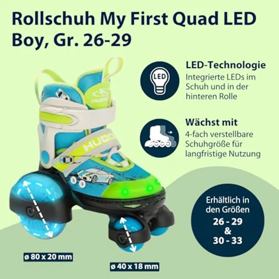 HUDORA Rolschaatsen My First Quad LED Auto, Maat 26-29
