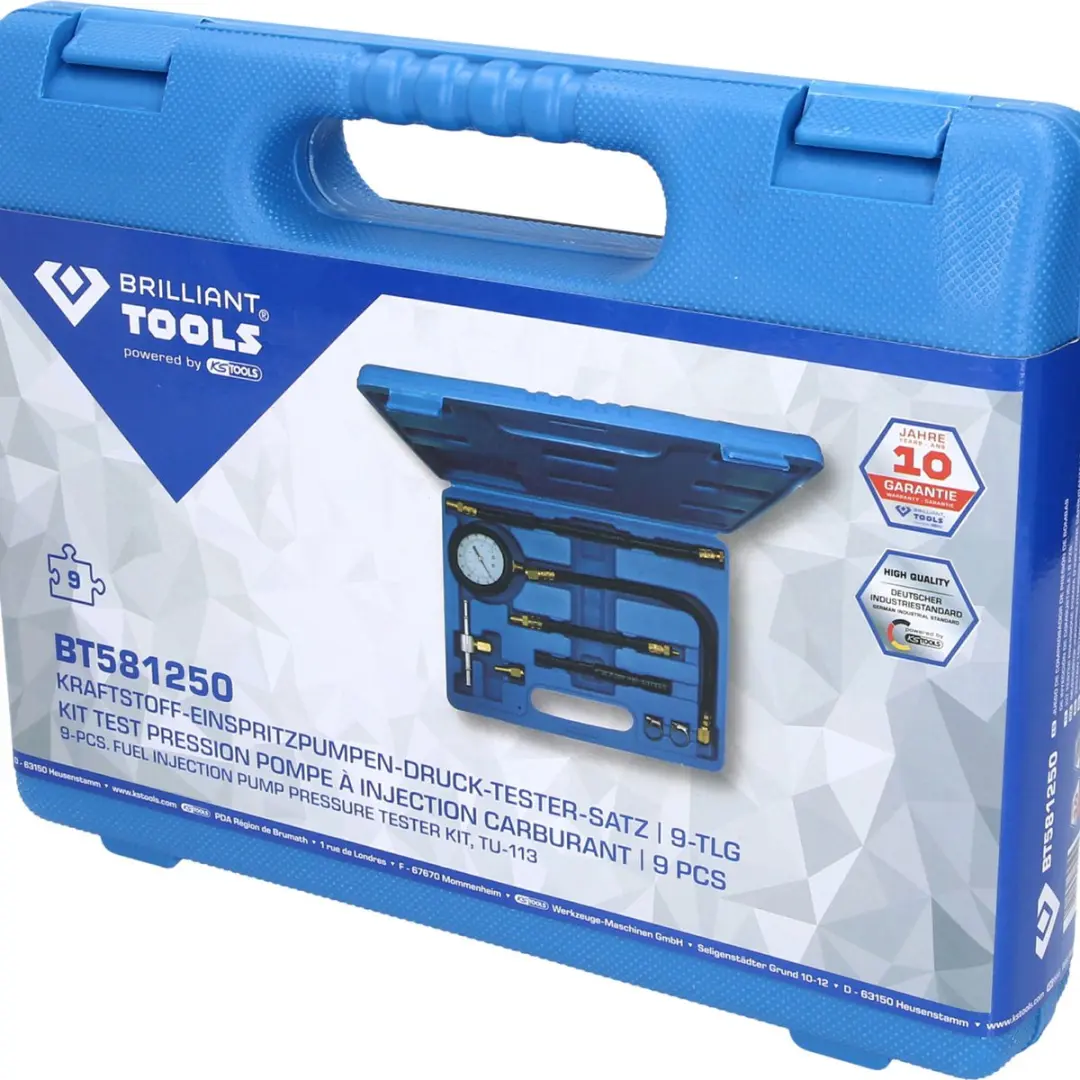 Brilliant Tools BT581250 Brandstofinjectiepomp Druktesterset - 9-delig - afbeelding 4 van 6