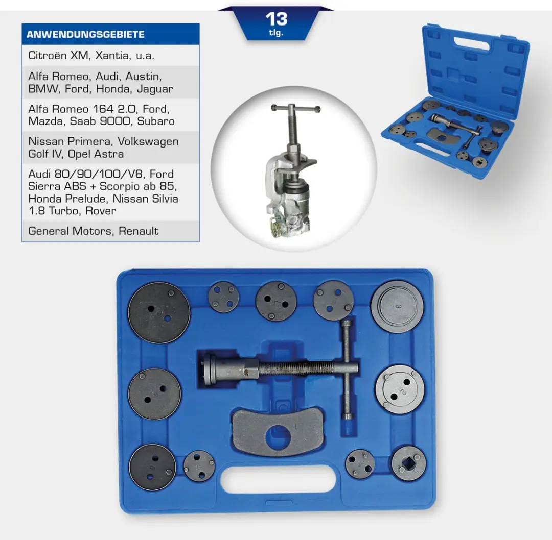 BRILLIANT TOOLS BT701000 Universele Remzuigerterugstelgereedschapset - 13-delig - Blauw - afbeelding 3 van 5