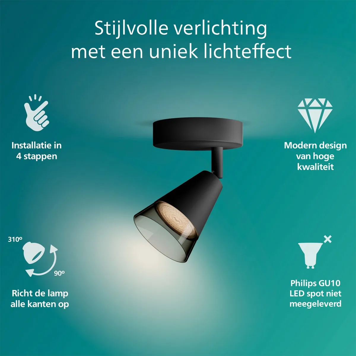 Philips Cleft Spot Wandspot GU10 - 3x5W - Zwart