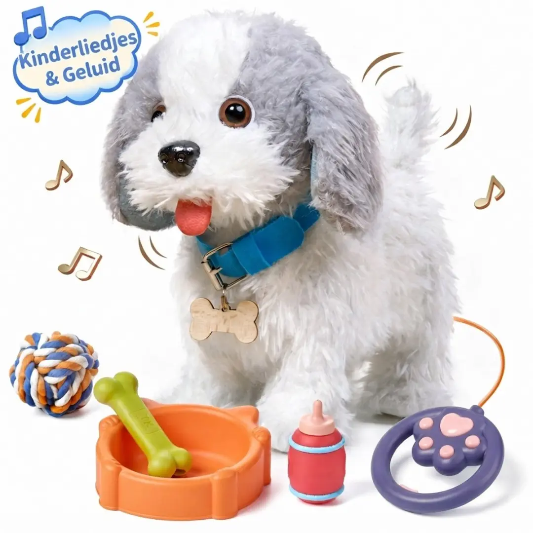 ECTEATOY® Knuffel hond - Interactieve knuffel Speelset - met Afstandsbediening Riem - Lopen, Blaffen - Kwispelen - Cadeau voor Kinderen