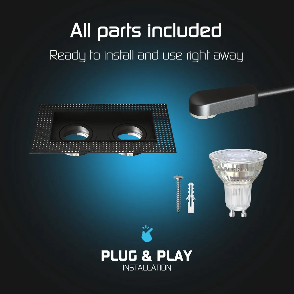 Ledvion Trimless LED Inbouwspot 130x130mm - Zwart - 3W - 2700K