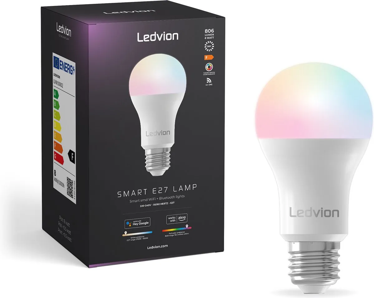LEDVION Smart RGB+CCT E27 LED Lamp 8W