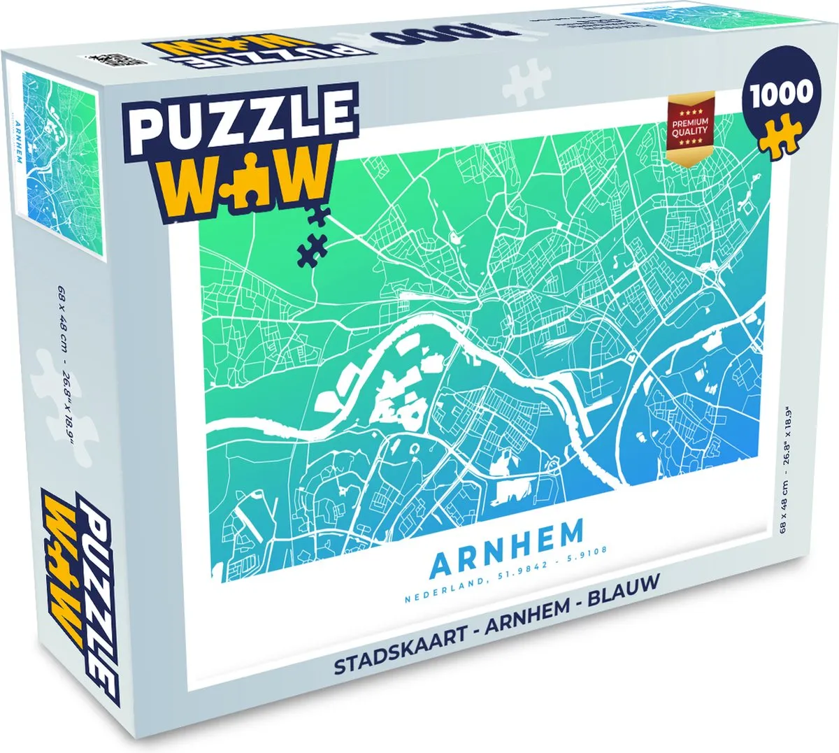 PuzzleWow Stadskaart Arnhem Legpuzzel 1000 Stuks - Multicolor