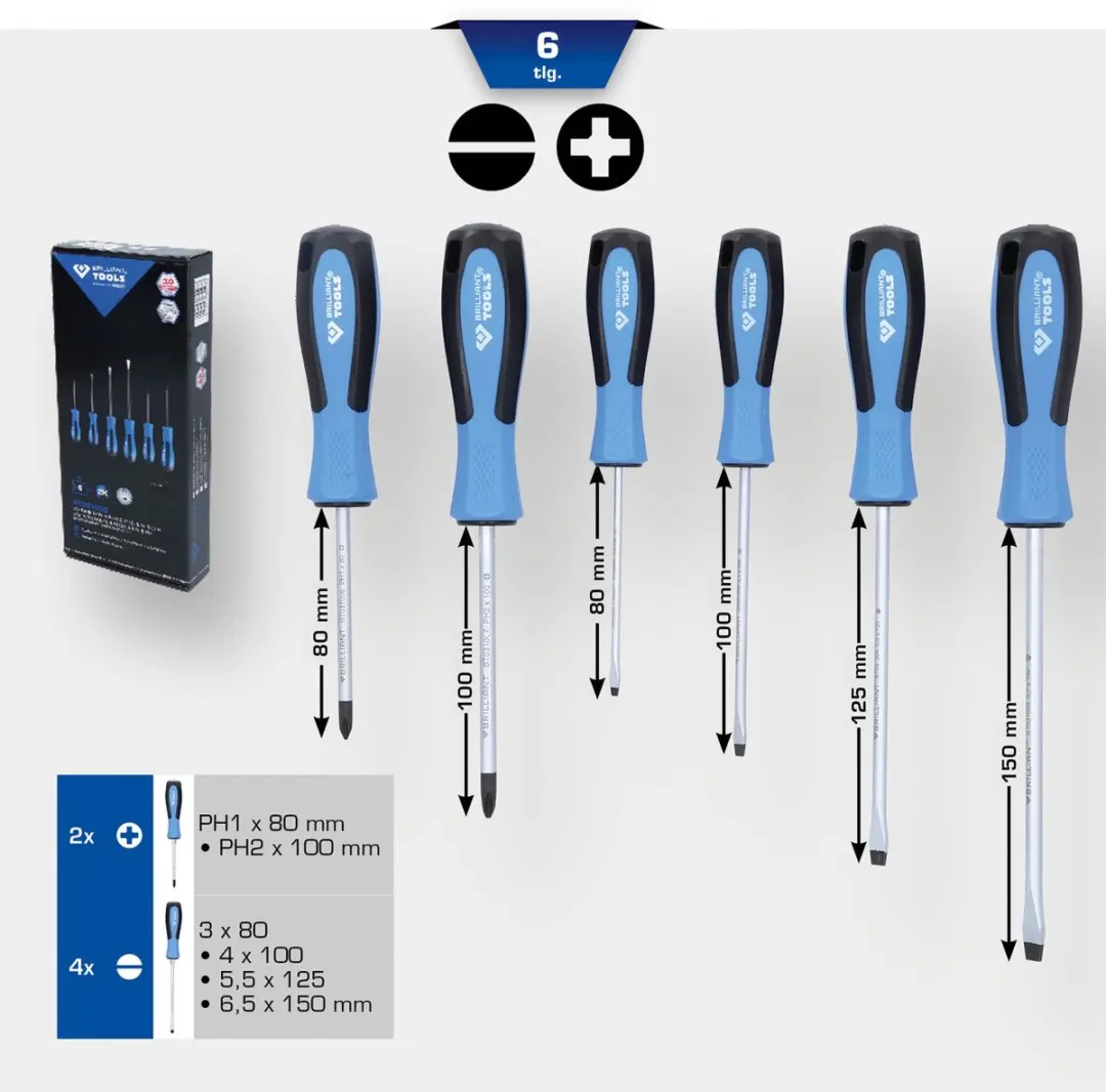 Brilliant Tools BT031000 Schroevendraaierset 6-delig - Blauw/grijs - afbeelding 5 van 5