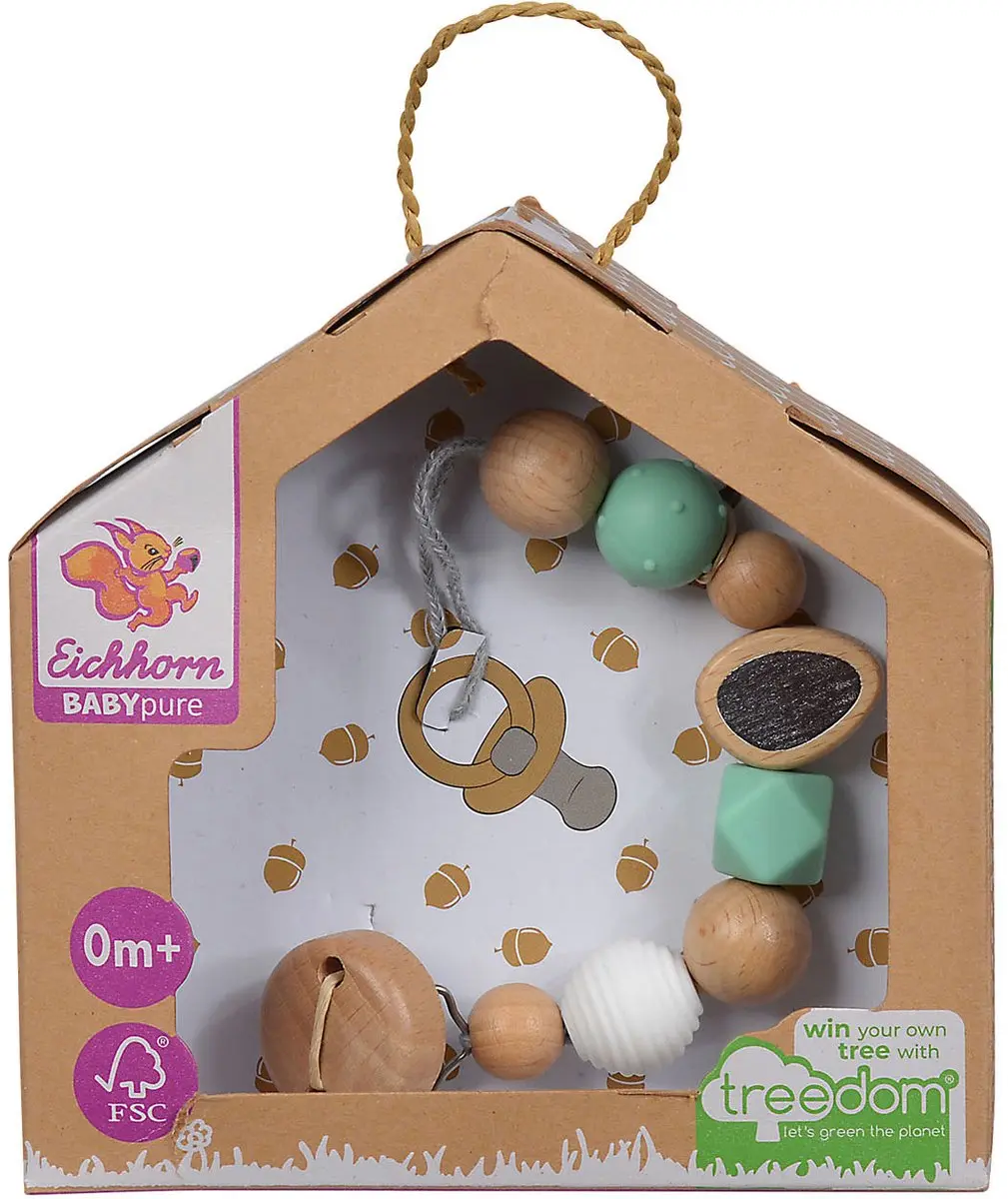 Eichhorn houten fopspeenketting baby multi kleuren sensorisch speelgoed.