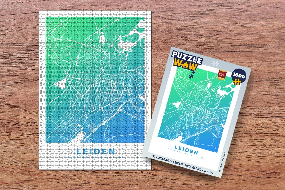 PuzzleWow Stadskaart Leiden Nederland Legpuzzel 1000 Stuks - Multicolor