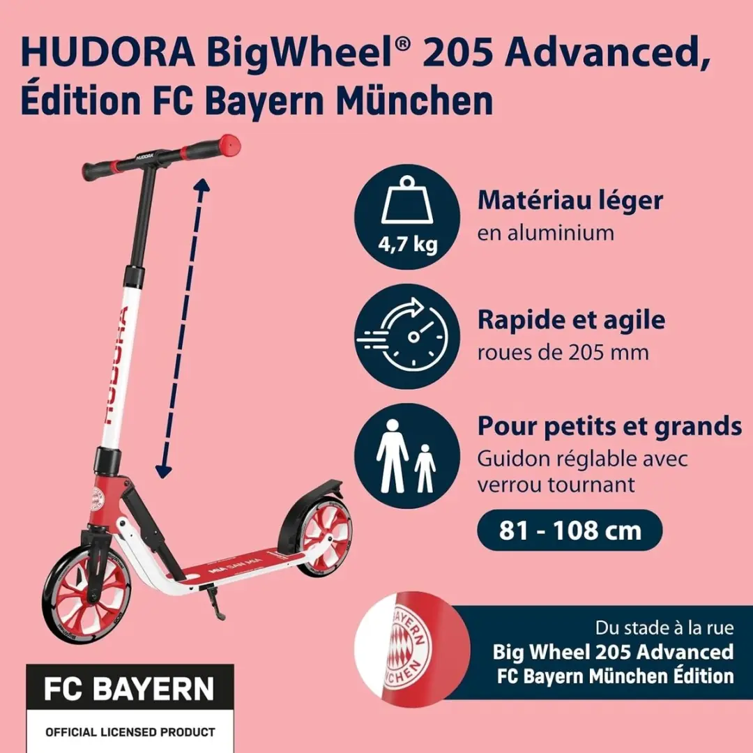 Hudora BigWheel 205 Advanced FC Bayern München - Rouge