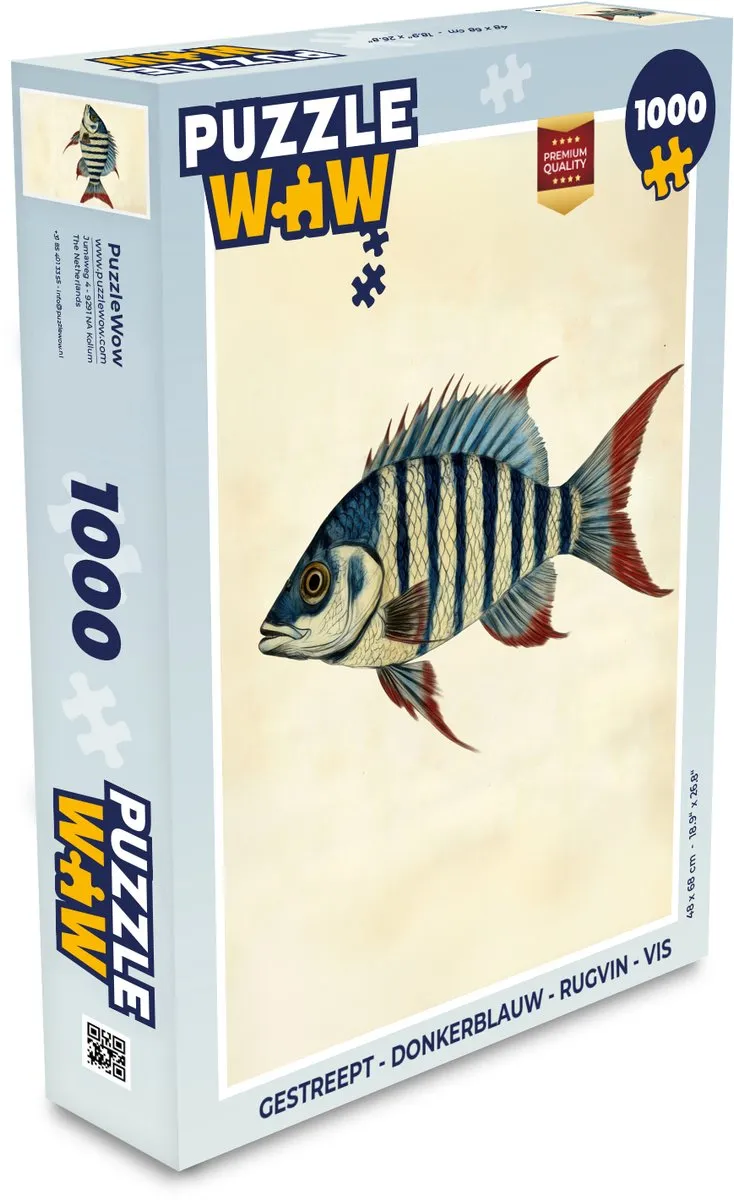 PuzzleWow Vis Rugvin Legpuzzel 1000 Stuks - Donkerblauw