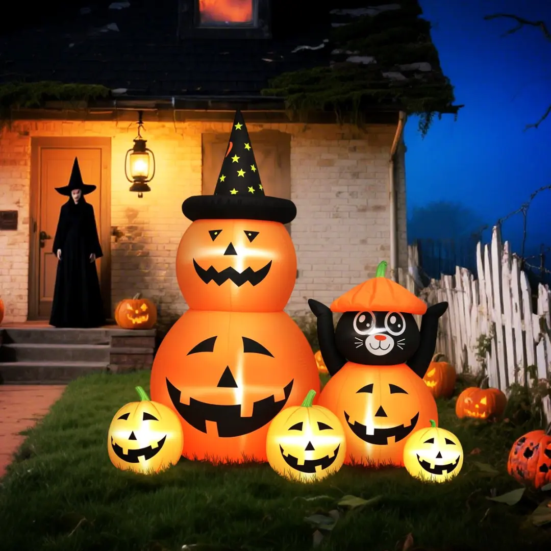 ECTEATOY® Opblaasbare Halloween Pompoen met Kat