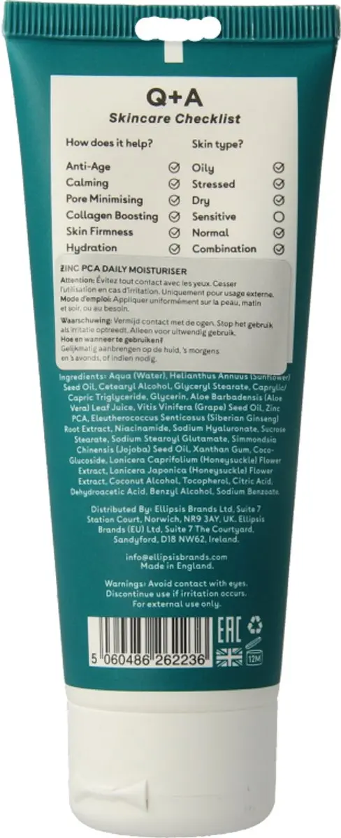 Q+A Zinc PCA Daily Moisturiser 75ml