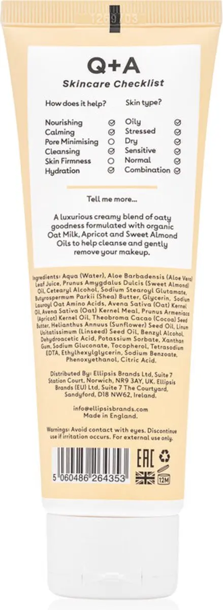 Q+A Oat Milk Cream Cleanser 125ml - afbeelding 4 van 4