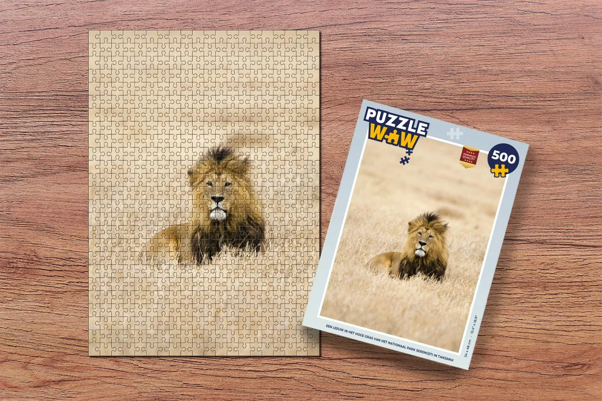 PuzzleWow Legpuzzel Een leeuw in het hoge gras Serengeti 500 Stuks - Multicolor