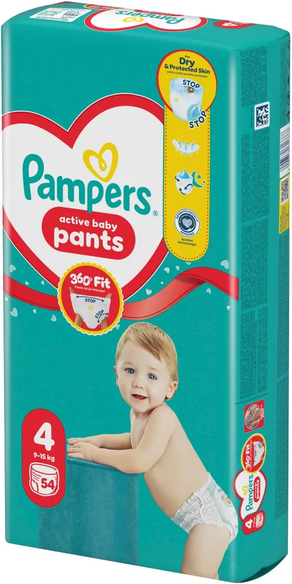 Pampers Active Babybroekje Maat 4 - 9-15 kg - 54 Stuks