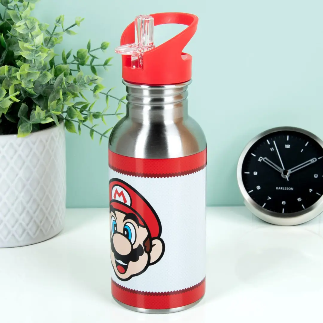 Paladone Super Mario Metalen Waterfles PP8022NN - 0,48L - Rood/Wit/Zilver