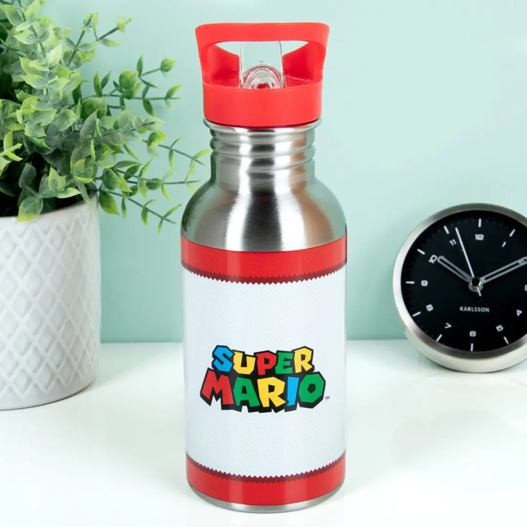 Paladone Super Mario Metalen Waterfles PP8022NN - 0,48L - Rood/Wit/Zilver