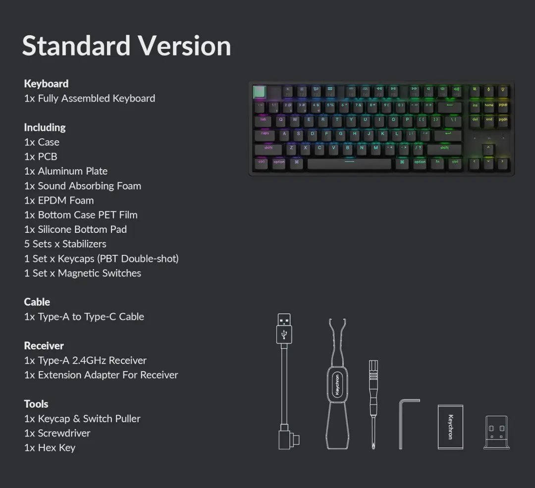 Keychron K8 HE K8H-J1 Gaming Toetsenbord 80% - Zwart - afbeelding 4 van 5