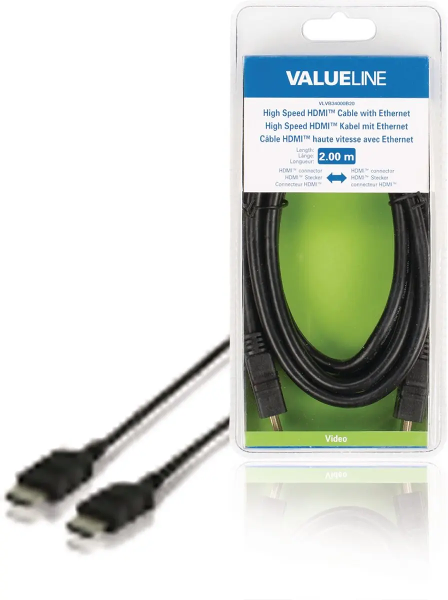 Valueline VLVB34000B20 High Speed Hdmi-kabel met Ethernet Hdmi-connector