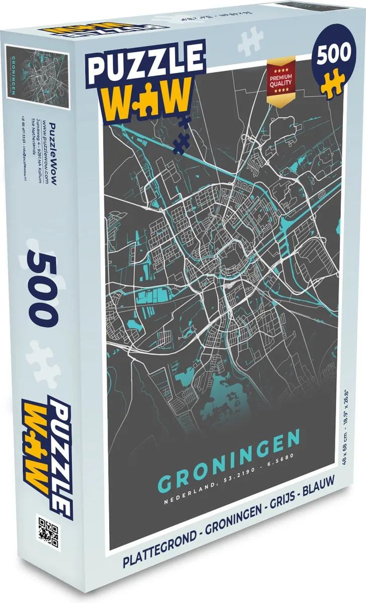 PuzzleWow Groningen Plattegrond Puzzel 500 Stuks - Multicolor