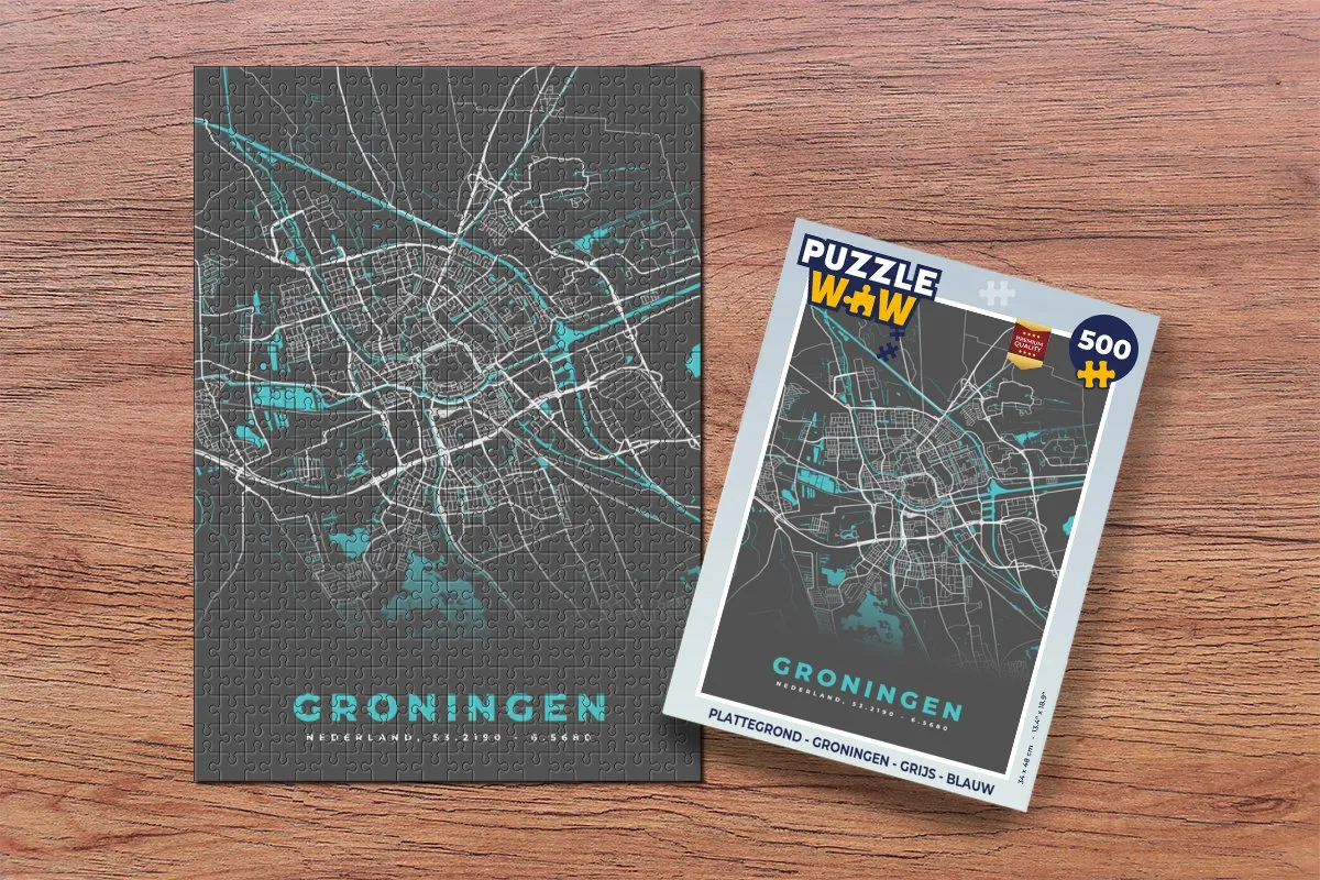 PuzzleWow Groningen Plattegrond Puzzel 500 Stuks - Multicolor
