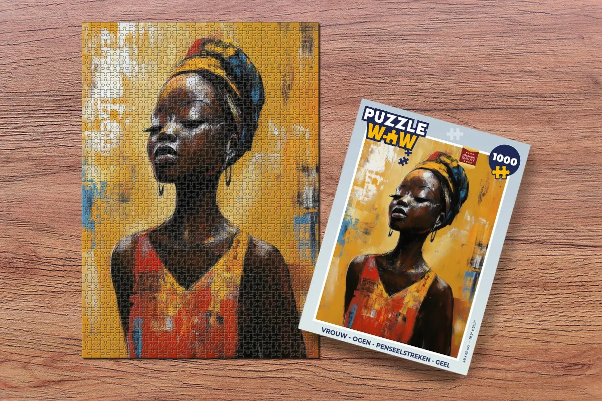 PuzzleWow Vrouw - Ogen - Penseelstreken Legpuzzel 1000 Stuks - Geel Schilderij