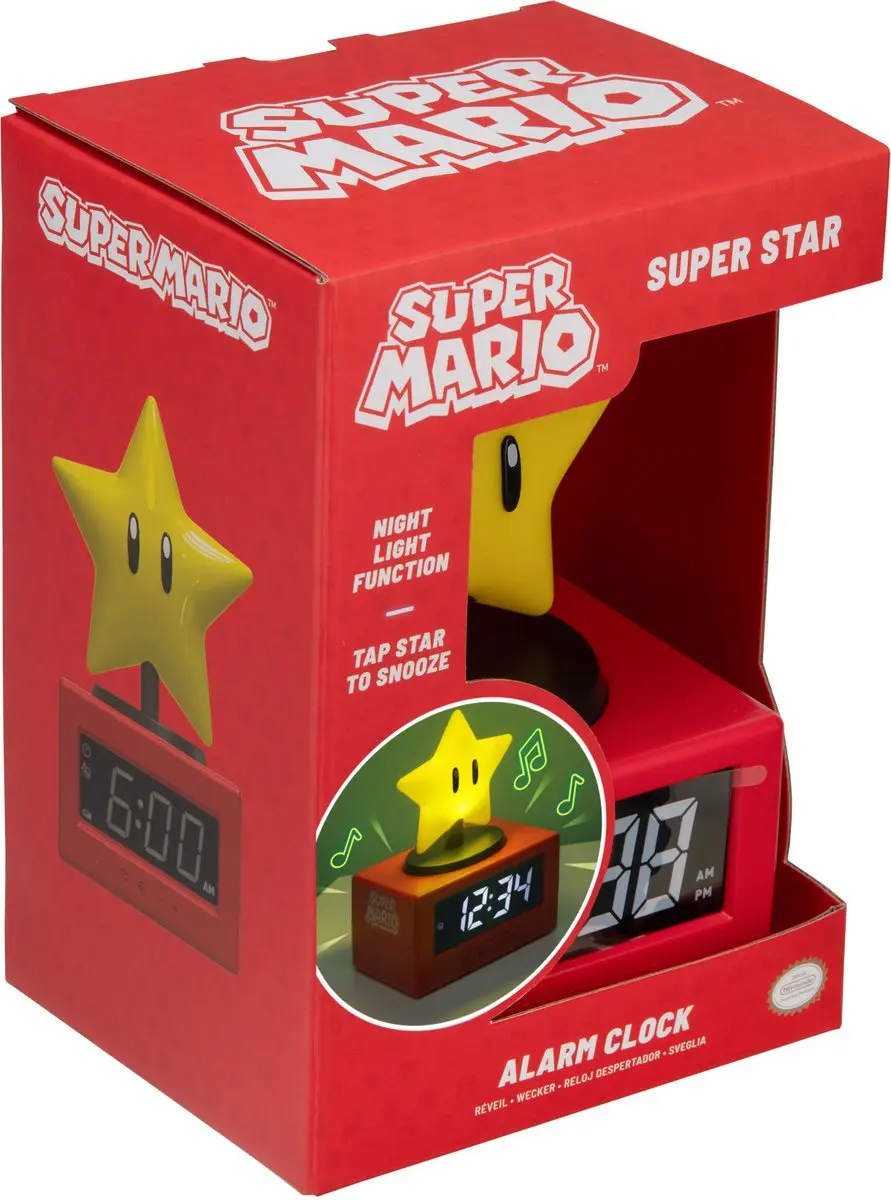 Paladone Super Mario Super Star Wekker - 15cm - Geel/Rood
